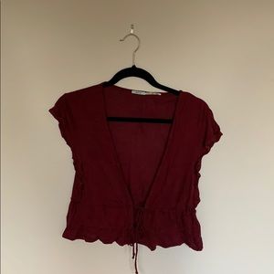 Kimchi Blue red tie-front cropped shirt (size M)